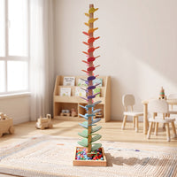 Rainbow Ball Tree Child-Centered Wooden Ball Run with Base Sensory Auditory Tree for Young Children, Teachers, Playroom, Kindergarten, Classroom