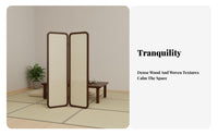 Solid Wood Frame Folding Panel Screen Zen-Inspired 4-Panel Folding Screen Freestanding Room Divider Movable for Tea Ceremony Enthusiasts, Apartment Dwellers, Interior Designers, Bedroom, Meditation Space, Classroom