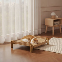 Elevated Cat Bed Breathable Cat Bed with Wooden Frame Low-Profile Furniture for Kittens, Small Pets, Living Room, Floor