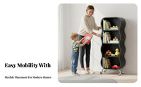 On Wheels 5-Tier Rolling Organizer Space-Saving Wavy 4-Tier Rolling Shelf Versatile Bookshelf Easy Assembly for Homeowners, Young Adults, kid's Room, Bedroom, Reading Nook, Classroom