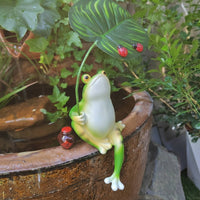 Frog Figurine with Leaf Umbrella Glossy Frog Statue with Leaf Umbrella Creative Decor for Gardeners, Collectors, Garden, Patio, Aquarium