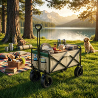 Heavy Duty Camping Wagon with All-Terrain Wheels Sturdy Folding Wagon Telescopic Collapsible Cart with Side Pocket Adjustable for Shopping