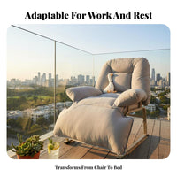 Folding Design Foldable resting Recliner with Headrest Pillow Adjustable Padded Cot Ergonomic Support Reclining Chair Secure Locking System for Office Workers, House Guests, Balcony, Patio, Outdoor, waterfront
