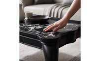 Coffee Table with Marble-Look Traditional-Aesthetic Top-Style Low Coffee Table Curved-Leg Furniture for Living Room, Sitting Area, Reading Corner