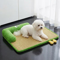 Ice Silk Dog Bed, Washable Cooling Dog Sofa, Bolster Neck Support for Summer, Square Cat Bed