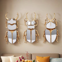 Gold Mirror Beetle Wall Decor Resin Insect Mirror for Entryway Living Room
