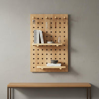 Multi-Functional Wall Mounted Pegboard Shelf Solid Wood Pegboard Wall Organizer Easy Installation Household Storage Modern Design for Entryway, Living Room, Bedroom, Office