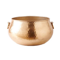 Metal Vase with Handles Gold Decorative Vase Hammered Metal Bowl Textured for Tabletop, Entryway