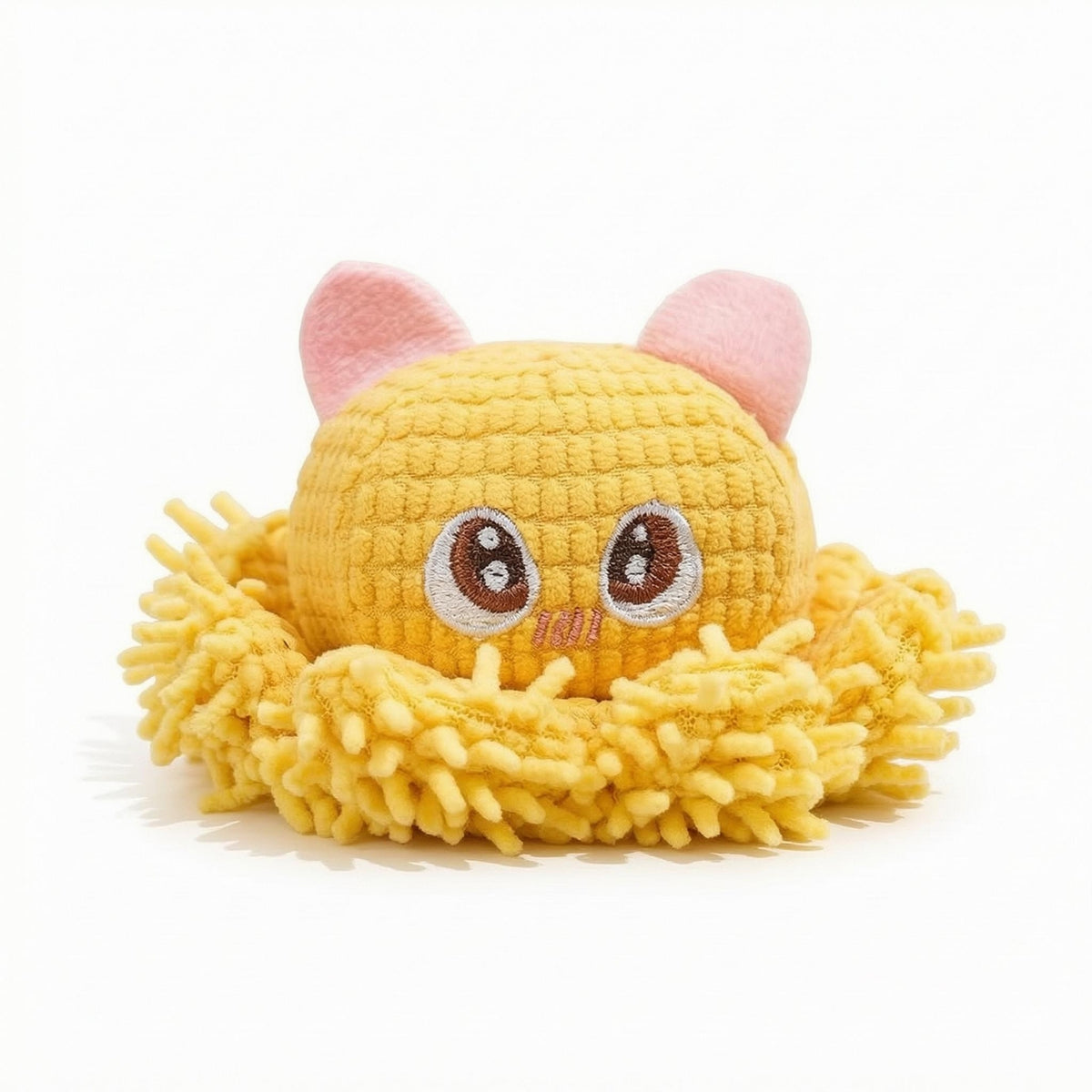 Embroidered Eyes Shaggy Multi-Limbed Sea Creature Stuffed Dangling Tentacles Small Multi-Limbed Sea Creature Stuffed Toy Textured Body Stuffed Creature Pink Accents