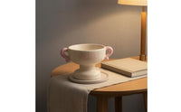 Glossy Elevated Pet Bowl Cream-Colored Pedestal Pet Bowl Loop Handles Whisker Friendly Cat Feeder Smooth