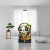 Feng Shui Design Indoor Waterfall Fountain Built-in Aquarium Freestanding Water Curtain Wall LED Rockery Fountain for Business Owners, Living Room, Hotel Lobby, Entryway, Restaurant