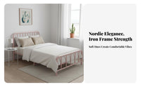 Metal Slat Bed Sturdy Construction Metal Slat Bed Frame Heavy Duty Wrought Iron Bedstead for Homeowners, Rental Property, Dorm Room, Apartment