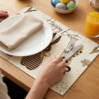 4Pcs Mode Carrots Rabbits Bunny Happy Easter, Linen Placemat Decorative Textile Dining Placemat Sturdy Washable Kitchen Table Mat for Families, Hosts, Holiday Dinners, Parties, Restaurants