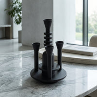 Candlestick with Round Base Matte Black Candle Holder with Tapered Cup Decor Geometric Modern for Tabletop, Dining Table