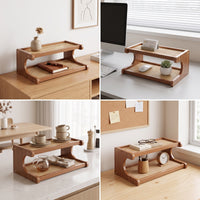 Wood-Grain Tabletop Storage Shelf Open-Structure Desk Shelf with Rattan Space-Saving Desktop Bookshelf Compact for Sideboard, Tea Corner