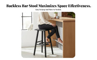 Wabi-Sabi Aesthetic Backless Wooden High Stool Sturdy Construction Wooden Saddle Seat Stool Stable Frame Counter Height Chair Built-in Footrest for Cafe Owners, Homeowners, Adults, Home Bar, Restaurant, Kitchen Island, Dining Room