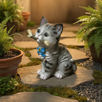 Feline Garden Statue Cartoon Resin Cat Ornament Hand-Painted Look Home Decor for Patio