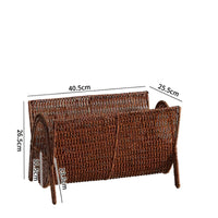 Iron Frame Woven Magazine Rack Easy to Clean Rattan Magazine Holder Walnut-Like Finish accessibleTop Book Basket Brown for Living Room, Office