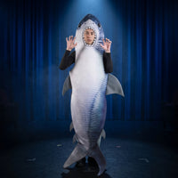 Full-Body Shark Costume Novelty Shark Costume with Fin and Tail Comfortable Wearable Suit Soft for Cosplay