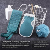 3Pcs Exfoliating Back Scrubber Towel with Handles for Adults, Washable Bath Glove and Mitt Set, Three Piece for and Showering