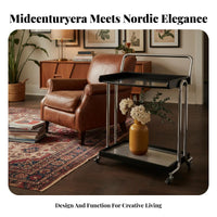 Century-Century Design 2-Tier Rolling Trolley Multi-Functional 2-Tier Rolling Organizer Multifunctional Side Table on Wheels Space-Saving for Apartment Dwellers, Design Enthusiasts, Living Room, Small Areas, Bedroom, Bathroom