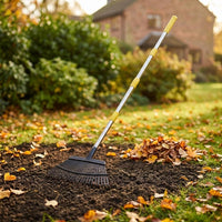 Long Handle Fan Rake Yellow Accents Metal Tine Rake Black Yard Tool Wide Head