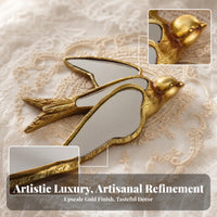Antique Gold Mirror Bird Wall Hanging Sculpted Swallow Mirror Decor Mirrored Swallow Wall Hanging Vintage for Indoor