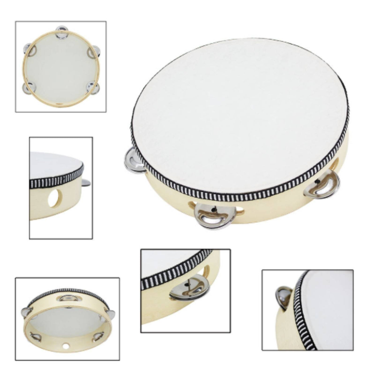 4 Pieces Tambourine 8-Inch Tambourine Drum Wooden Hand Drum with Jingling Discs for Beginners, Young Children, Classroom, Dance Training Music Therapy