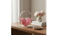 Handmade Pink Glass Basket Light Luxury Ruffled Rim Glass Bowl Elegant Tabletop Decor for Showroom