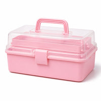 Three-Layer Foldable Storage Box with Clear Lid Portable Craft Organizer Box Sturdy Organizer with Trays Rectangular for Classroom