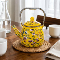 Flat Bottom Tea Kettle Induction Compatible Enameled Teapot Safe Material