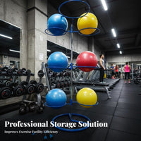 Stainless Steel Frame Exercise Ball Storage Rack Detachable Exercise Ball Stand Heavy Duty Construction Rust-Resistant for Personal Trainers, Studio Owners, Fitness Club, Physical Rehabilitation Healthcare Facility