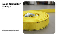 Heavy-Duty Tow Rope with Hooks High Break Strength Vehicle Recovery Belt Reinforced Ends Towing Equipment for Car Owners, Away-Road-Road Enthusiasts, Drivers, Roadside Emergency