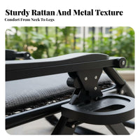 Folding Rattan Recliner Foldable Woven Deck Chair Breathable Portable Recliner for Homeowners, Beachgoers, Balcony, Backyard, Poolside