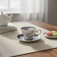Floral Avian Pattern Teacup Gift Boxed Gold Trim Coffee Mug Ceramic Teacup and Dish Set High-Temperature Fired for Cafe