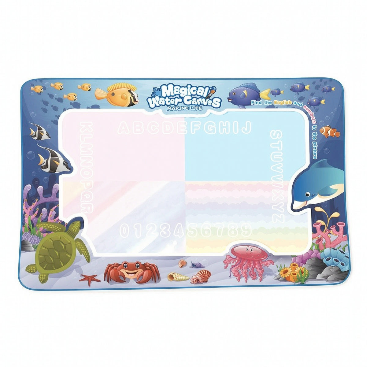 Messmessless Water Drawing Mat with Pens Lightweight Water Doodle Mat with Stamps Wipe-Clean Learning Toy Outdoor for Toddlers, Floor Play