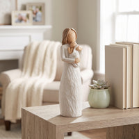 Family Parent and Child Figurine Carved-Wood-Look Parent Child Figurine with Boy Handmade Father Son Sculpture Matte for Parents, Mothers, Nursery, Mantel, Bookshelf