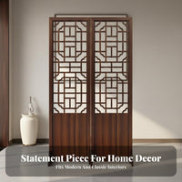 Chinese Design Folding Screen Foldable Design Oriental Hollow-out Screen Solid Wood Frame Wooden Lattice Partition for Renters, Office Workers