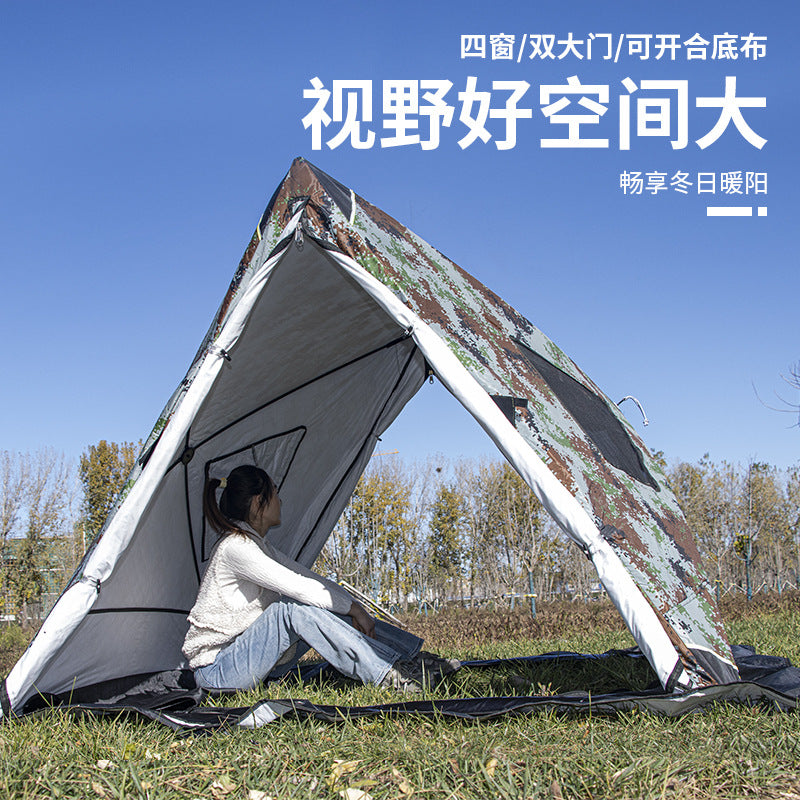 双门四窗帐篷加厚三角棉帐篷冬钓野营冰钓屋夹棉防风雪地屋庇护所
