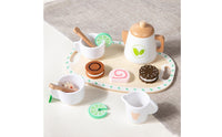 Wooden Tea Set Smooth Tea Set with Tray Realistic Pretend Play Food Kitchen Accessories for Preschoolers, Playroom