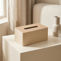Storage Box and Tissue Box Holder for Home Office, Multi-purpose PU Leather Set with Pen Holder, Wood Grain Storage Tray, Makeup Organizer Set