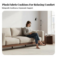 3-Seater Wooden Couch sturdy Wood Construction Sofa Natural Grain Finish Living Room Furniture for Apartment Dwellers, Homeowners