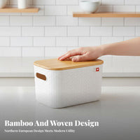 Storage Box with Bamboo Lid particleproof Organizing Basket Built-in Handles