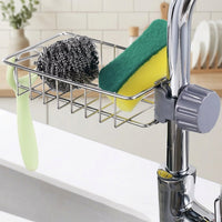 Faucet Rack Sponge Holder and Rag Holder with Towel Bar, Stainless Steel Organizer with Faucet Clip for Home Kitchen Sink, Modern Minimalist Style