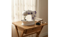 White with Lavender Accents Electric Sewing Machine Built-in Light Tabletop Sewing Machine Speed Control Stitching Tool Foot Pedal