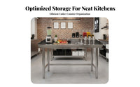 With Backsplash Stainless Steel Work Table Easy to Clean Restaurant Kitchen Work Table Rust-Proof Stainless Steel Workbench High Load Capacity for Home Cooks, DIY Enthusiasts, Cafe, Bakery, Garage, Laundry Room