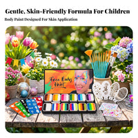 Face Paint Kit with Brushes and Stencils | 12 Bright Colors, complete, Face and Body Paint Set with Stencils, for Parties