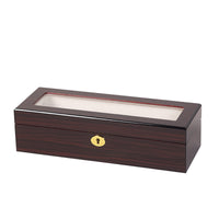 Lacquered Glass-Topped Watch Box Wood Grain Watch Display Box Padded Interior Gold-Tone Lock