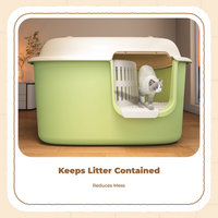 Large Cat Litter Box High Sides Semi-Enclosed Easy to Clean