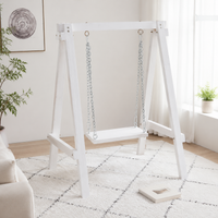 Small Wooden A-Frame Garden Swing for Children, White Wood Hanging Chair with Basket Seat, Modern Design for Patio